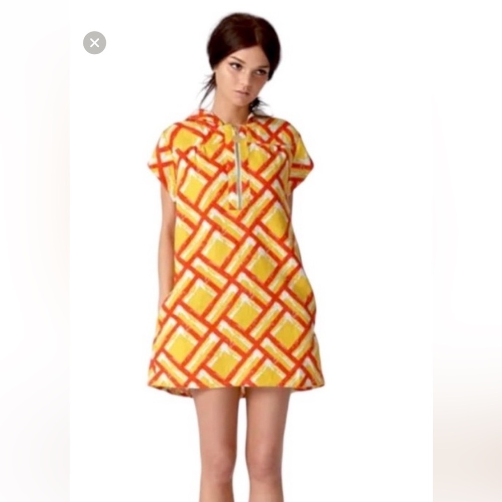 Tracy Feith Red and Yellow Geometric Mini Linen Dress